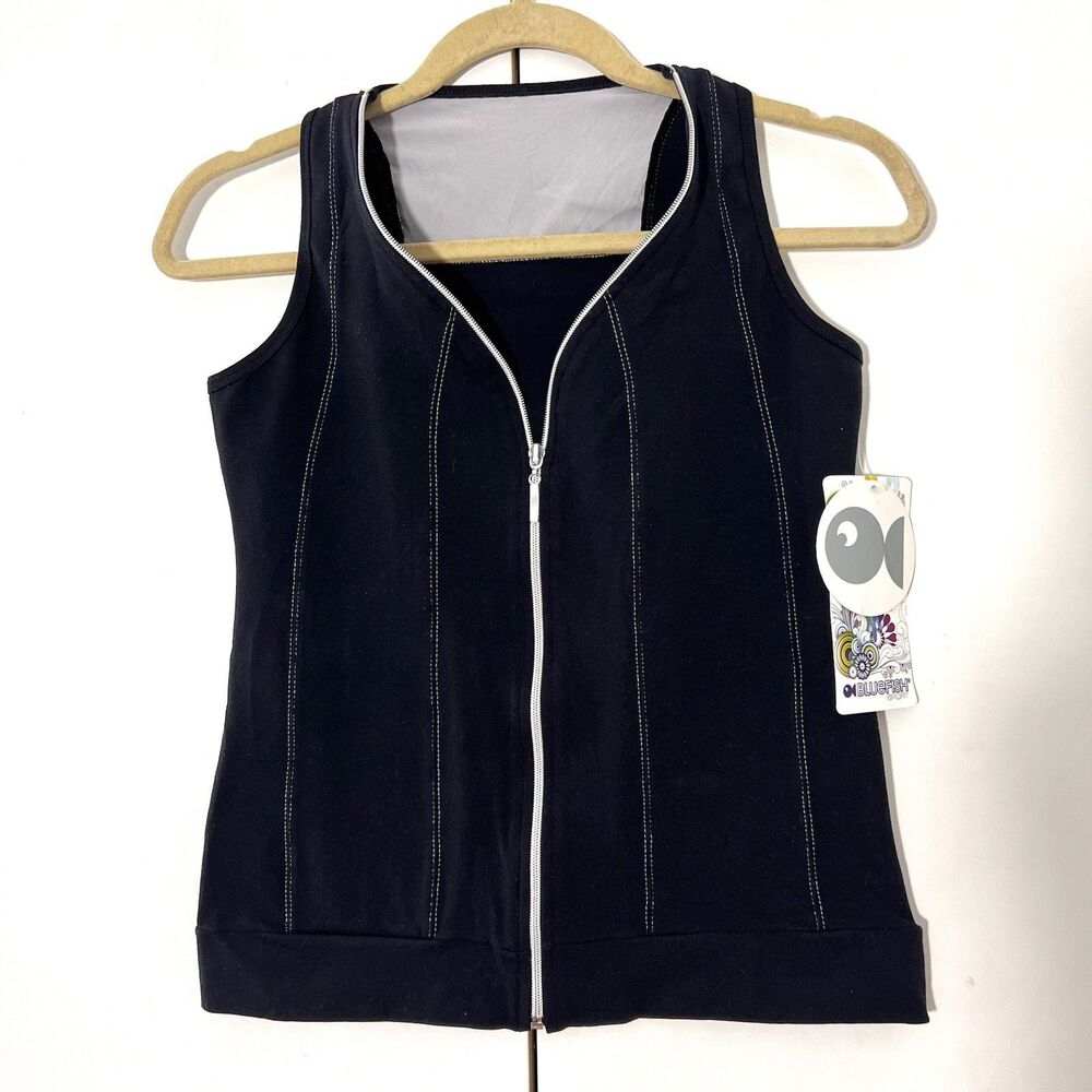 Blue Fish Zip Vest Size S Black‎ Stretch Sleeveless V Neck Sporty Y2k Activewear